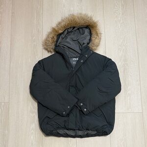 Zara Kid’s Dark Puffer Jacket with Faux Fur Trim